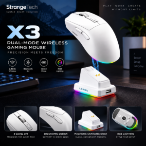 Leaven X3 – Tri-Mode Wireless Gaming Mouse with RGB Magnetic Charging Dock view 2